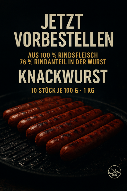 Neu Originale Knackwurst Rinderwurst 1 Kg ( 10 Stück ) Lieferung ab 3 Mai