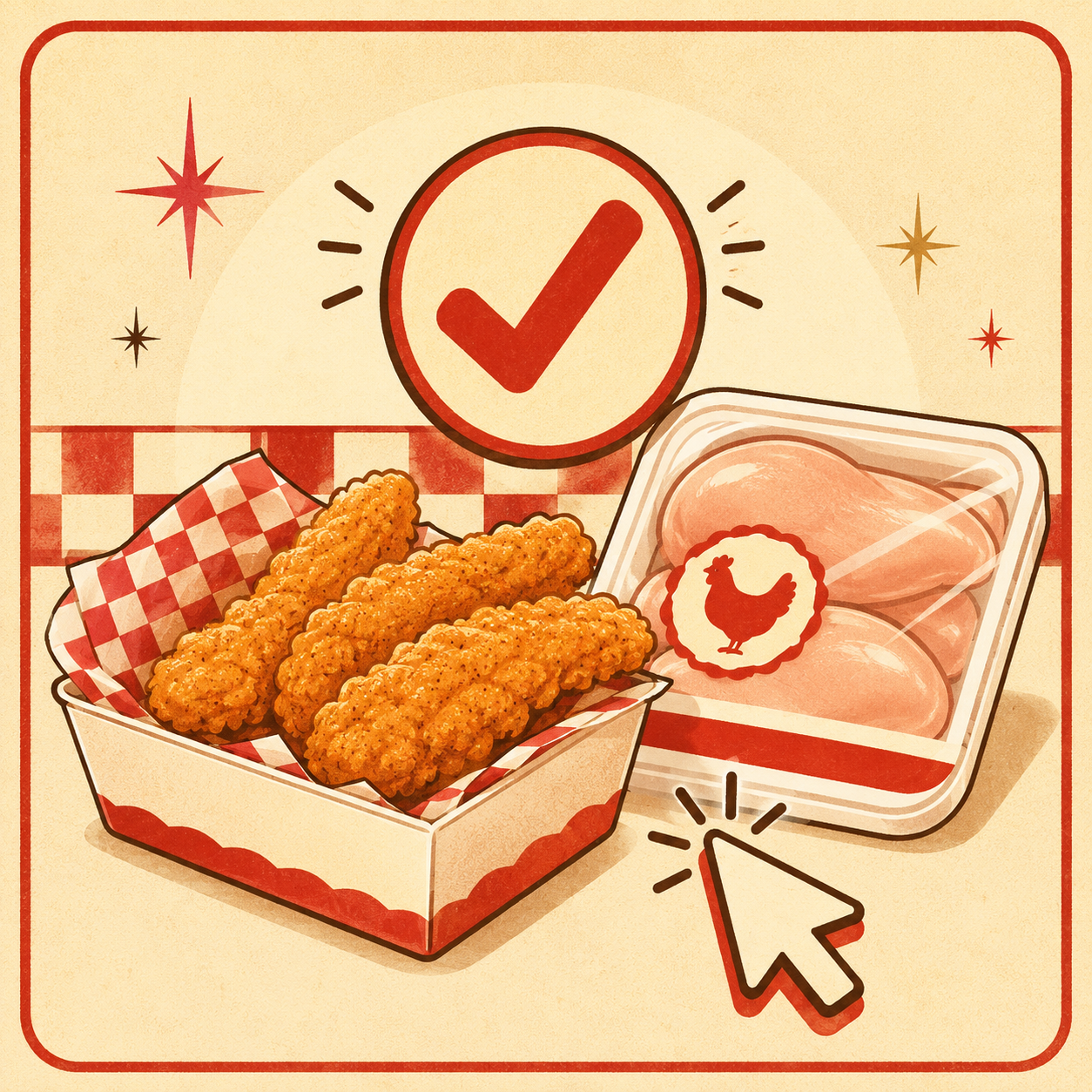 Chicken-Produkte auswählen – Retro-Illustration